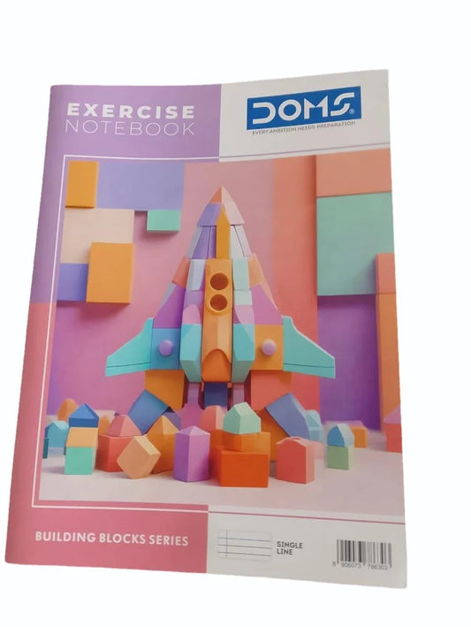 DOMS Exercise Notebook cover featuring colorful building blocks design, ideal for students and writing tasks.