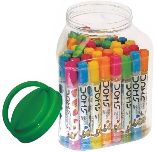 DOMS Perfumed Gum 50 PCS Jar containing colorful adhesive gum sticks for school and craft use.