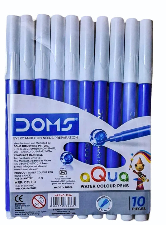 DOMS SKETCH FINE WATER COLOUR 10 PEN BLUE front view